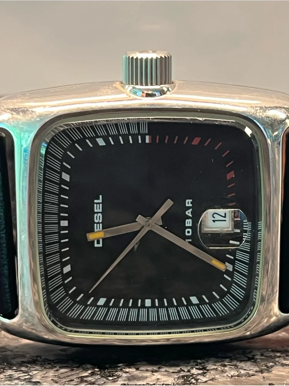 Diesel Black and Silver Square Men's Watch with Date Window